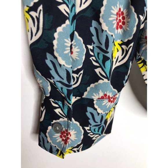 Ann Taylor Loft Women's XS Long Sleeve 1/2 Button Blouse Blue Floral - Picture 7 of 8